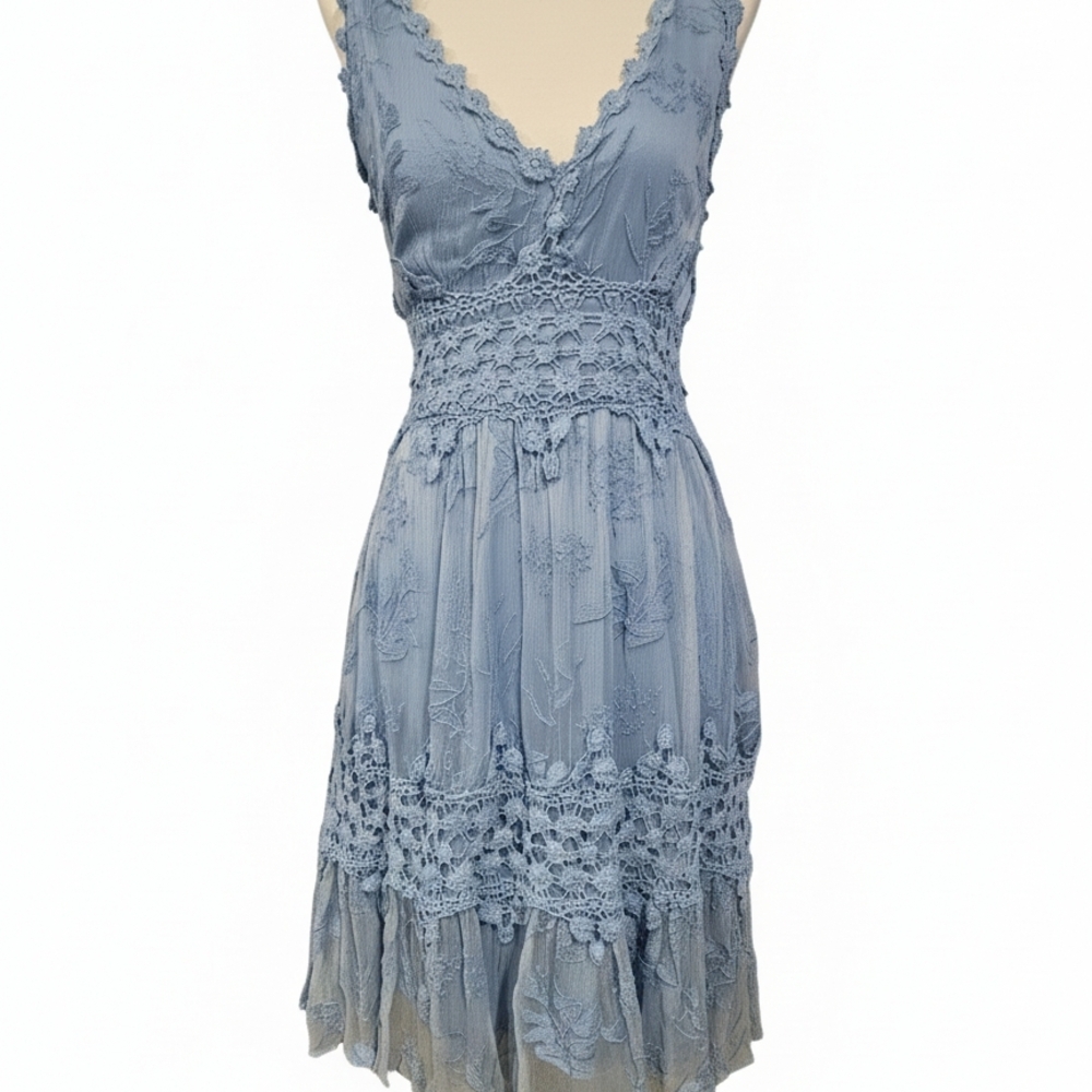 Elegant Lace Blue Dress